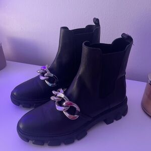 MICHAEL Michael Kors Black Ankle Boots with Silver Accent